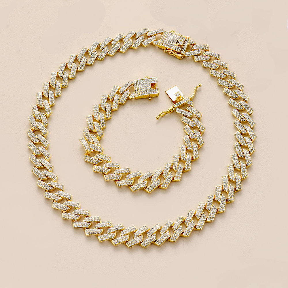 2025 Sparkling Hip Hop Luxury Jewelry 18K White Gold Fill Double Rows Crystal Cuba Chains Rhombus Male Birght Necklace For Lover Gift