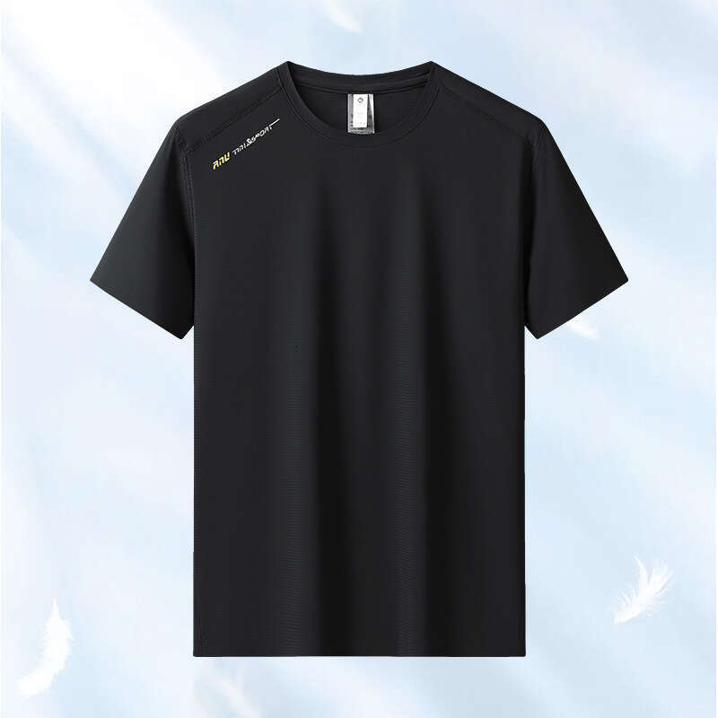 Crew Neck Ice Silk Short Sleeve Breathable Quick-Dry Loose Thin T-Shirt Men's Summer