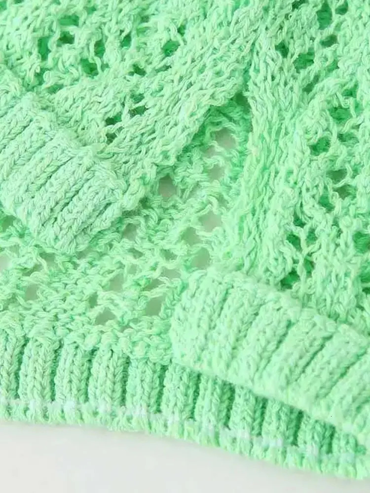 TRZA Women Fashion Pointelle Knit Loose Sweater Polo Collar Short Sleeve Female Pullovers Chic Tops 250612