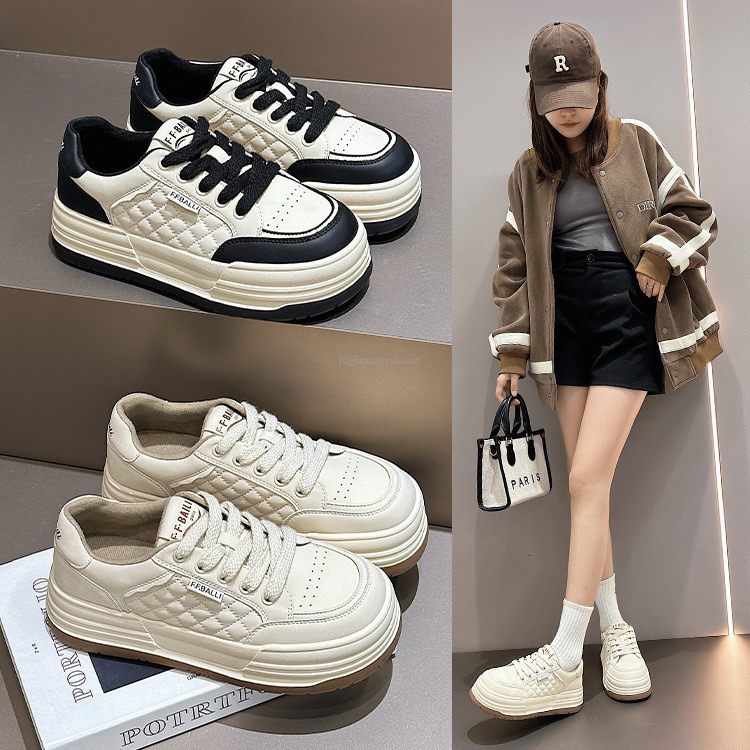 2025 New Women s Light Luxury White Shoes Made Of Genuine Leather Thick Soled Board Shoes Designed By Fashion Simplicity, And Versatile Diamond Grid S