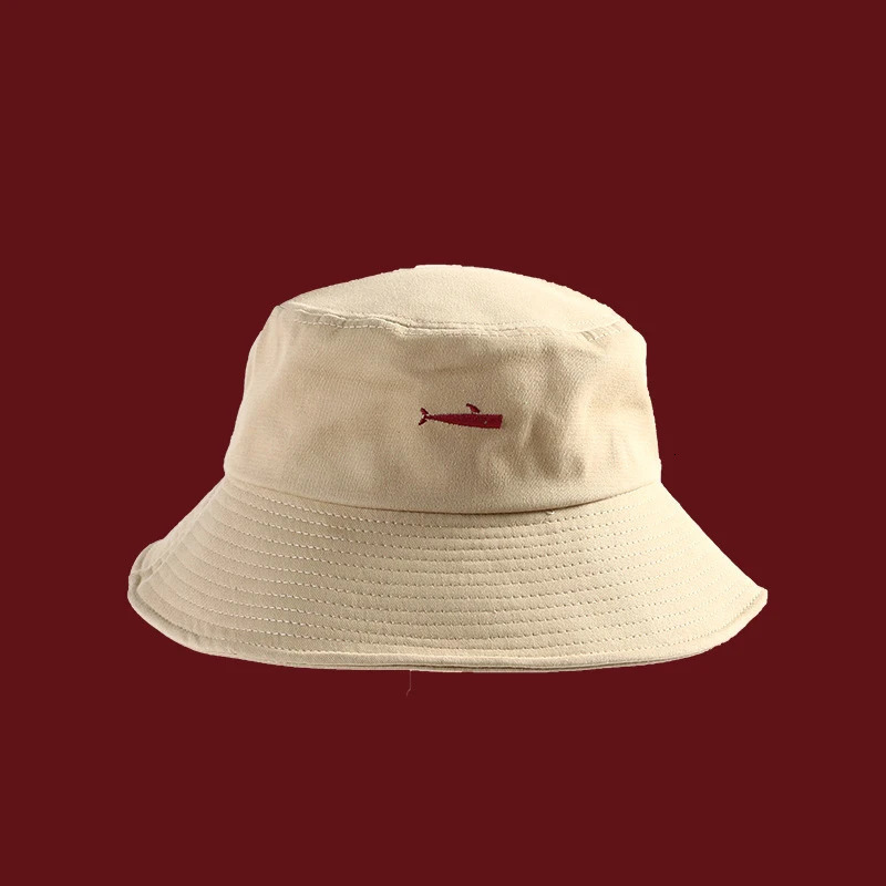 Women Bucket Hat Solid Cotton Whale Embroidery Summer Sun Hat Outdoor Men Beach Caps Unisex Fishermen Hat Hip Hop Female Cap 250610