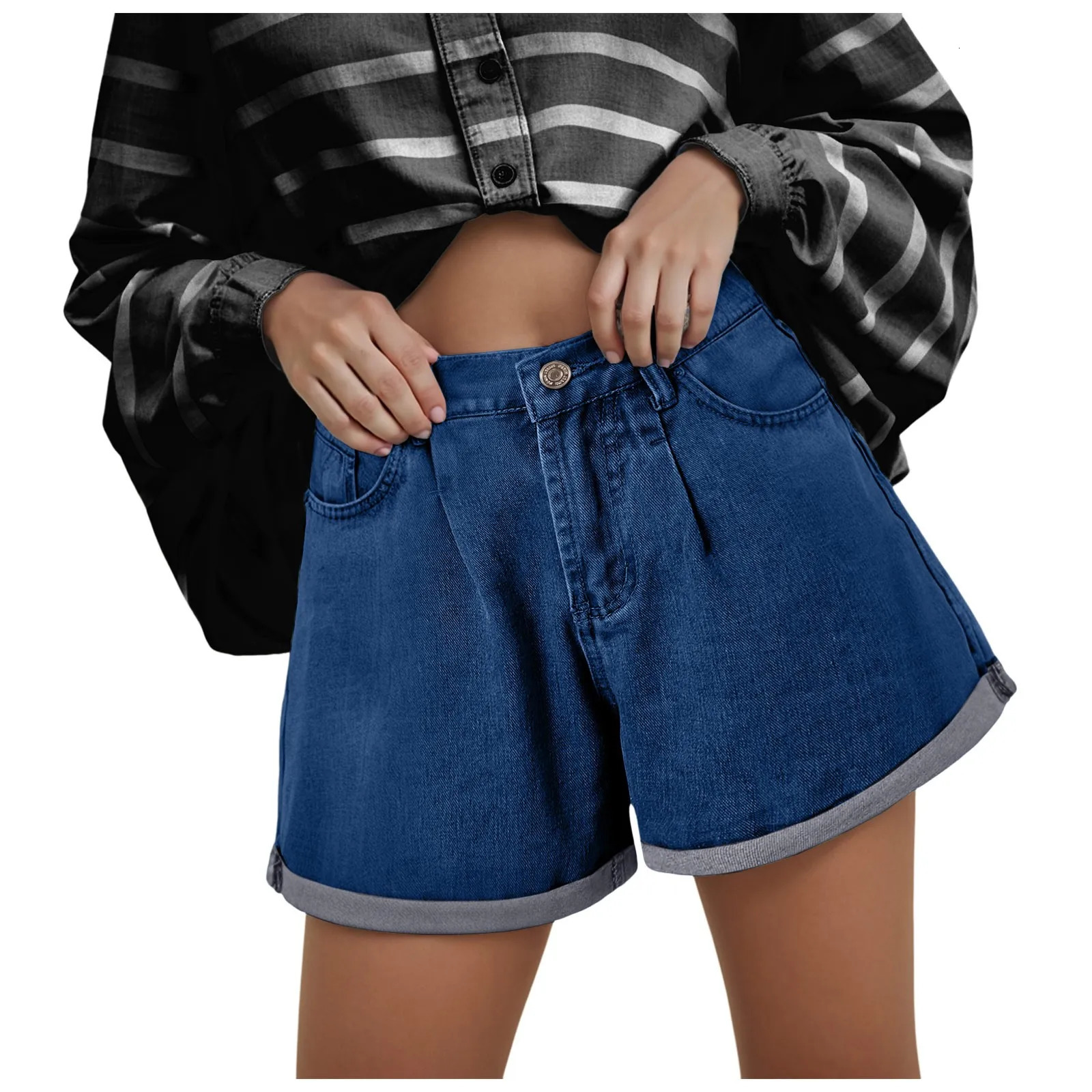 Womens Jean Shorts Y2k High Waisted Wide Leg Short Denim Pants For Women Summer Rolled Hem Denim Shorts Streetwear With Pockets 250613