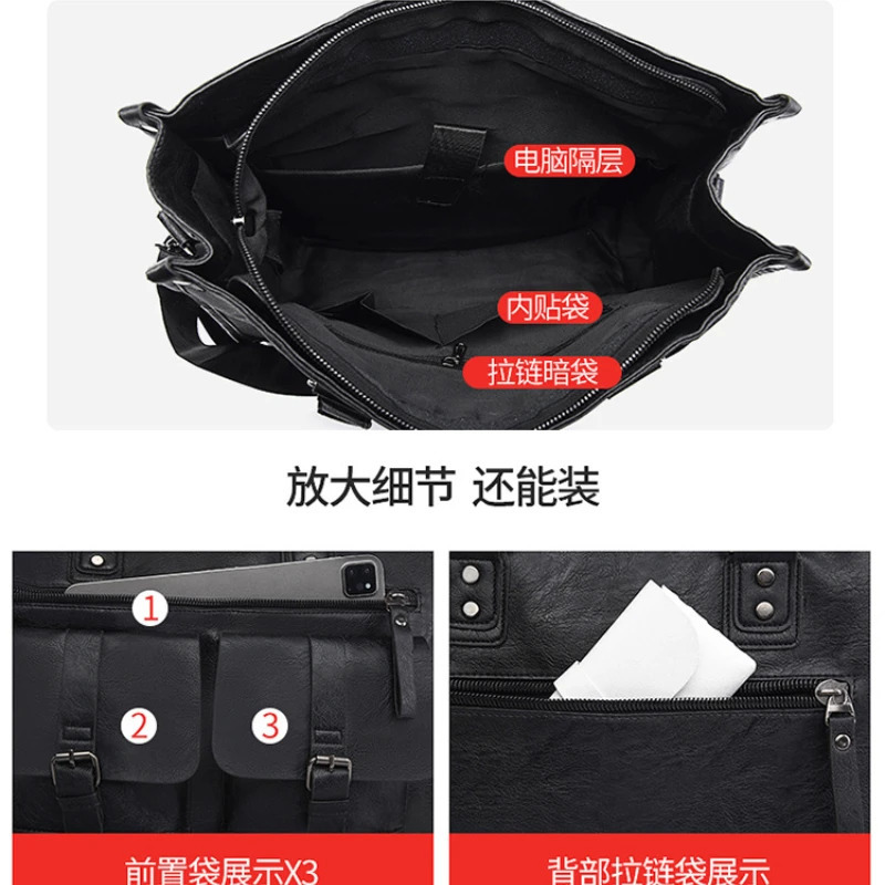 Man Business Briefcase Bag Men Office Multiple Pockets 13.3inch Laptop Handbags PU Leather Messenger Shoulder Bag 250614