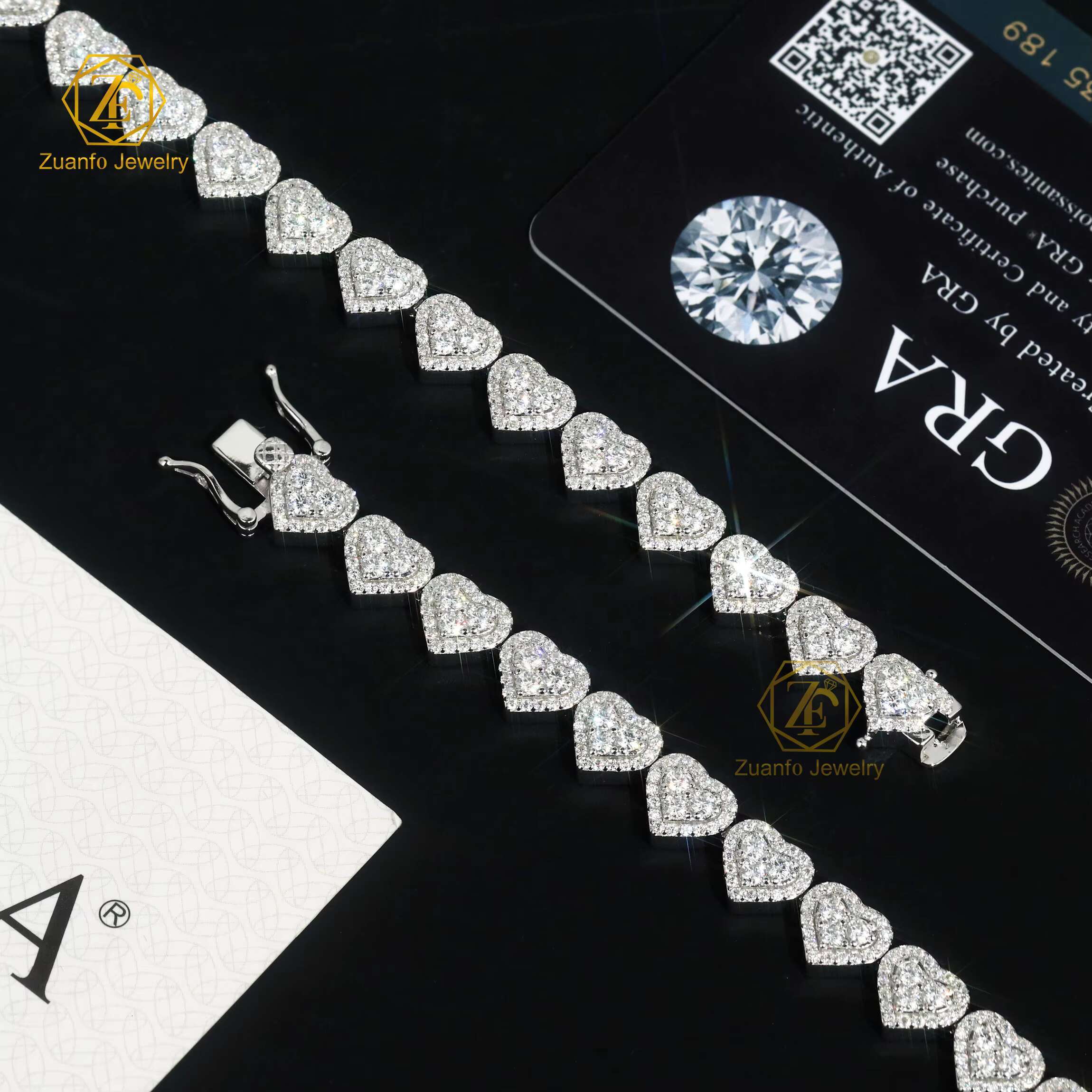 2025 New Fine Jewelry 925 Silver Iced Moissanite Heart Necklace Bracelet Women Men Bling Hip Hop Choker Cuban Chain Gift for Men