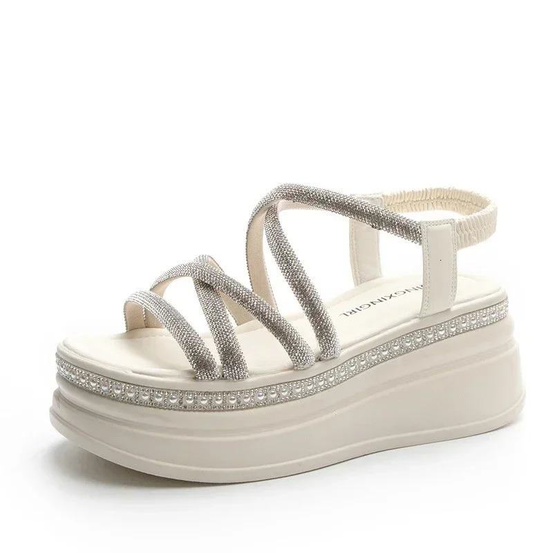 Open Toe Crystal Sandals Women Summer Platform Shoes High Heels 2025 Casual Shoes Student Dress Beach Slippers Mujer Zapatos 250610