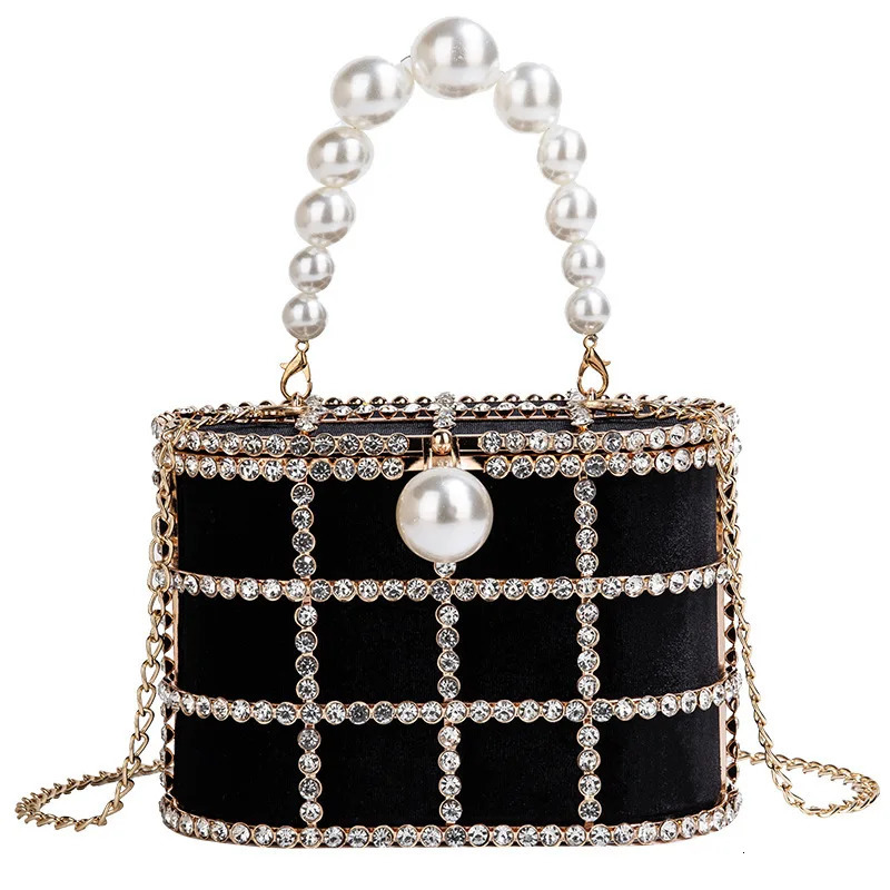 Luxury Diamond Metal Bucket Pearl Handle Women Party Clutch Purses and Handbags French design Ming Ai Wedding Chain Shoulder Bag 250614