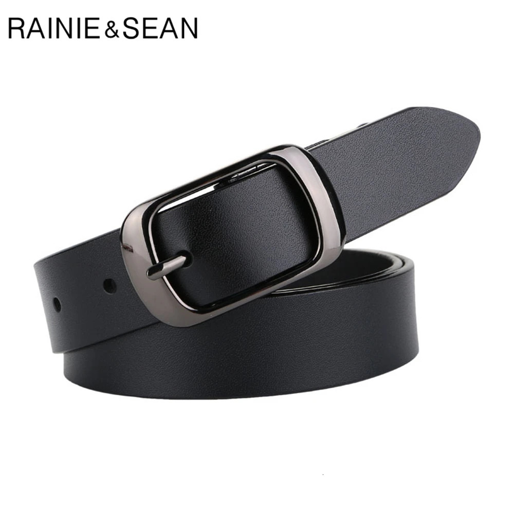 RAINIE SEAN White Belt Women Cowskin Genuine Leather Women Belt High Quality Buckle Ladies Belts for Jeans 110cm 250610
