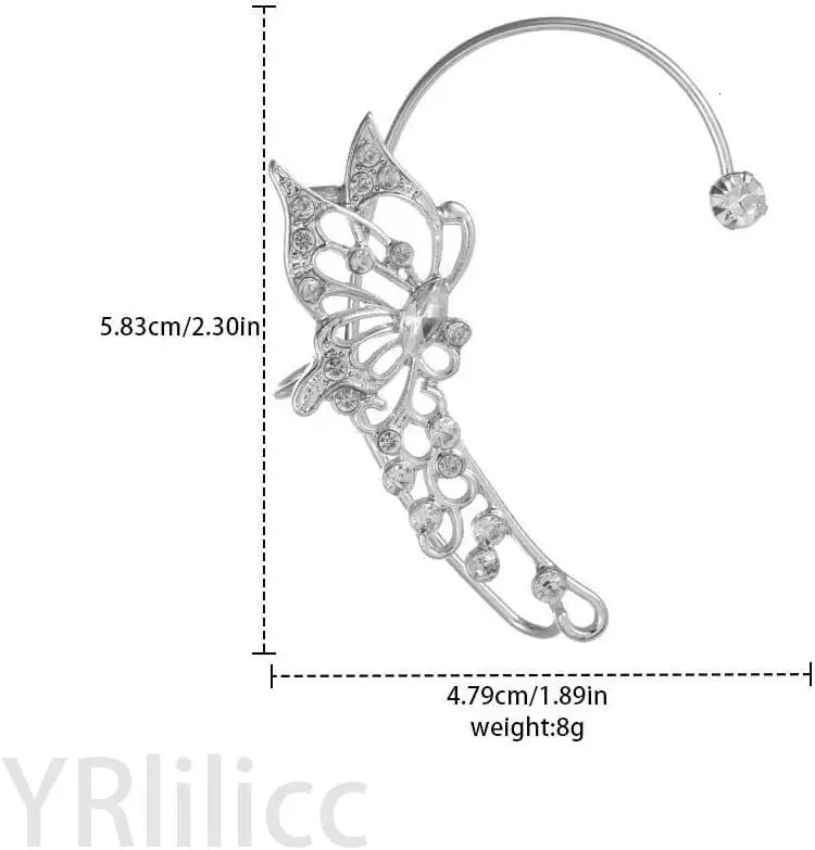 2Pcs Rhinestone Butterfly Ear Cuff Vintage Earrings Bridal Wedding Climber Ear Wrap Prom Ball Ear Jewelry for Women Girls 250610