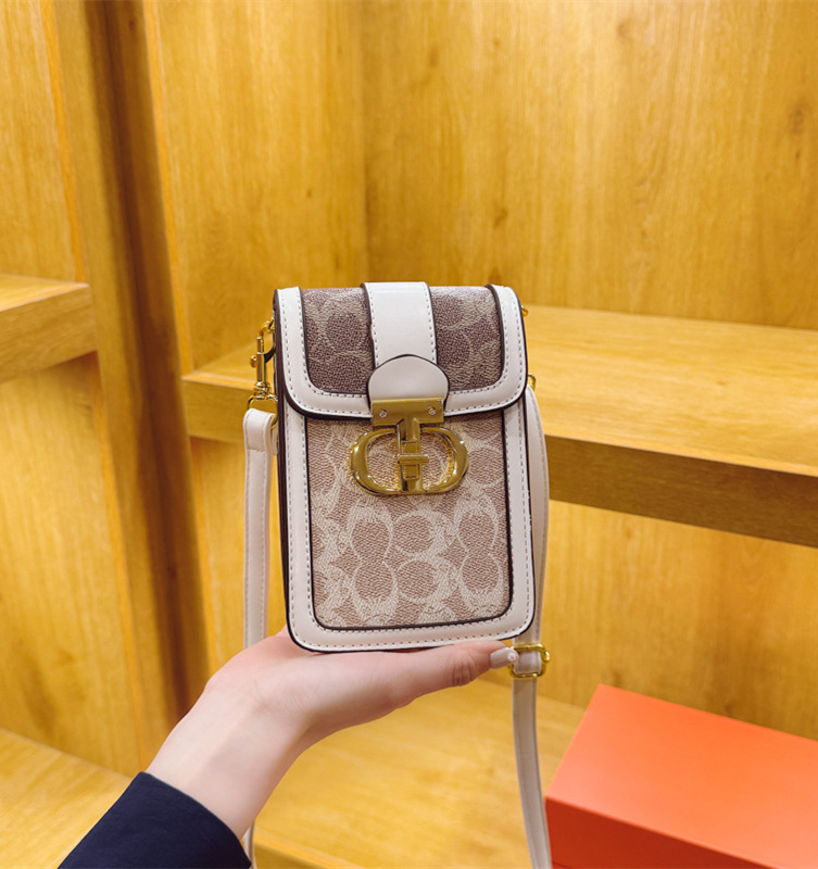 Free shipping designer mobile phone bag, women's trendy printed crossbody, contrasting color single shoulder bag, vertical small square bag, mini