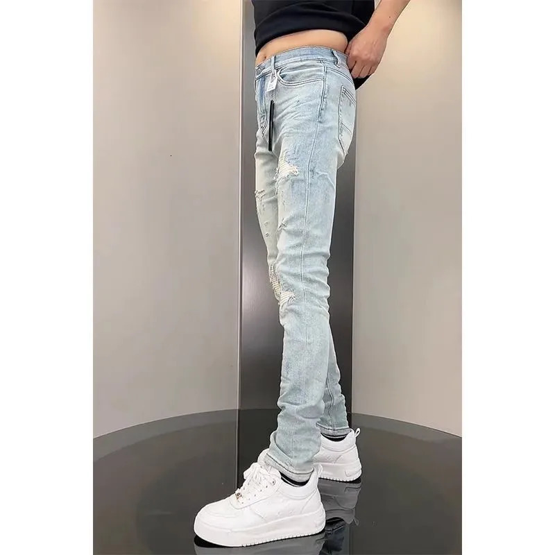 Korean y Clothing High Quality Jeans for Men Fashion Slim Fit Pencil Pants with Holes Summer Casual Denim Trousers Male 250614
