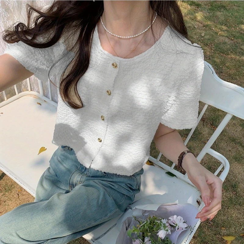 Summer Short Sleeve ONeck Women Shirt Sweet White Blouse Tops Blouses Shirts Blusas For XL183 250614
