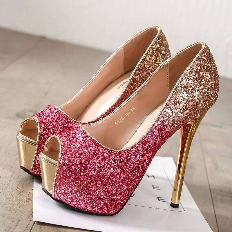 High Platform Woman's Peep Toe Pumps Gold Sier Wedding Bridal Heels Banquet Ladies 2023 Elegant Women Heeled Shoes