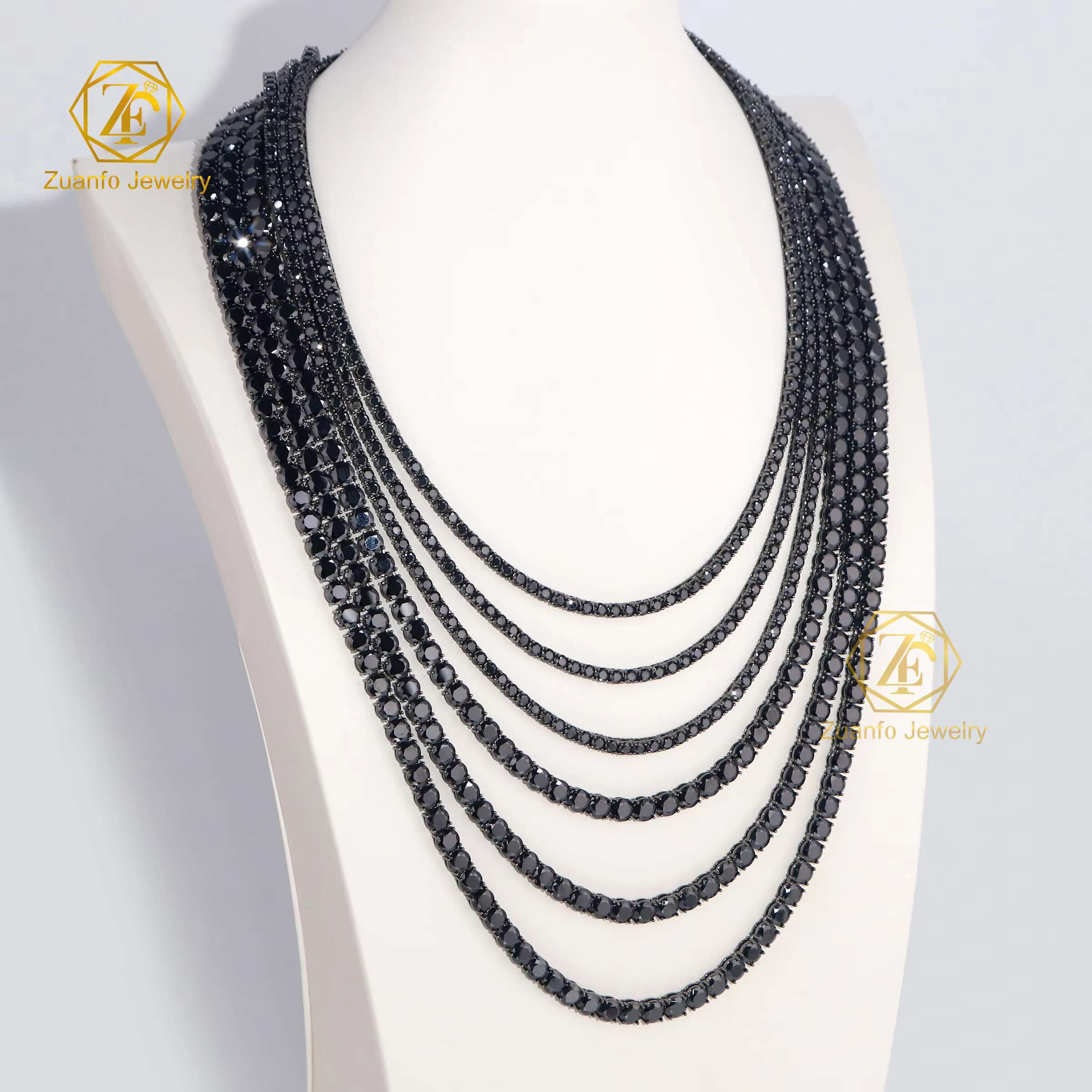 Hiphop Jewelry Mens Womens 925 Sterling Black Gold Plated Tennis Chain 3mm 4mm 5mm 6.5mm Black Moissanite Necklaces