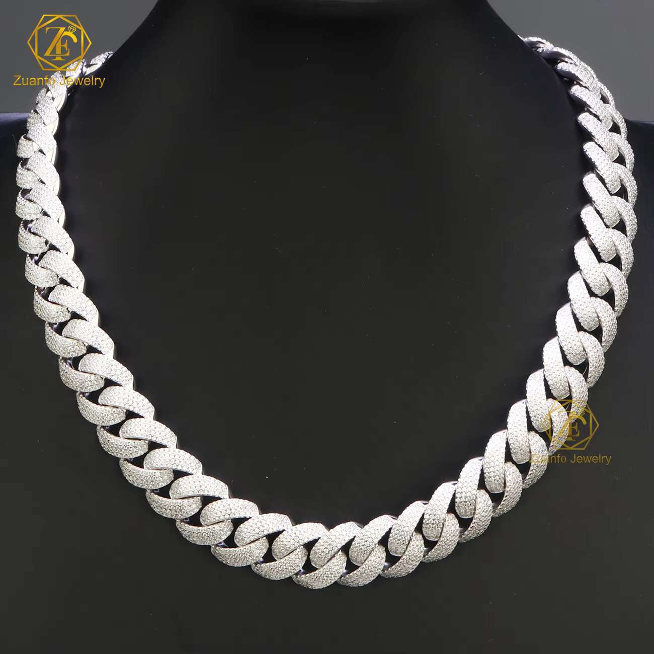 VVS Moissanite Diamond 4rows 18mm S925 Silver GRA Moissanite Necklace Hiphop Cuban Link Chain for Fine Jewelry