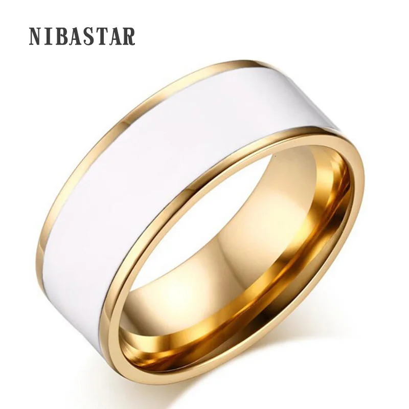 Gold Color Plating Stainless Steel Rings Cover Pure White Enamel Classic Ring Inisde Polished For Women Man Valentine 250610