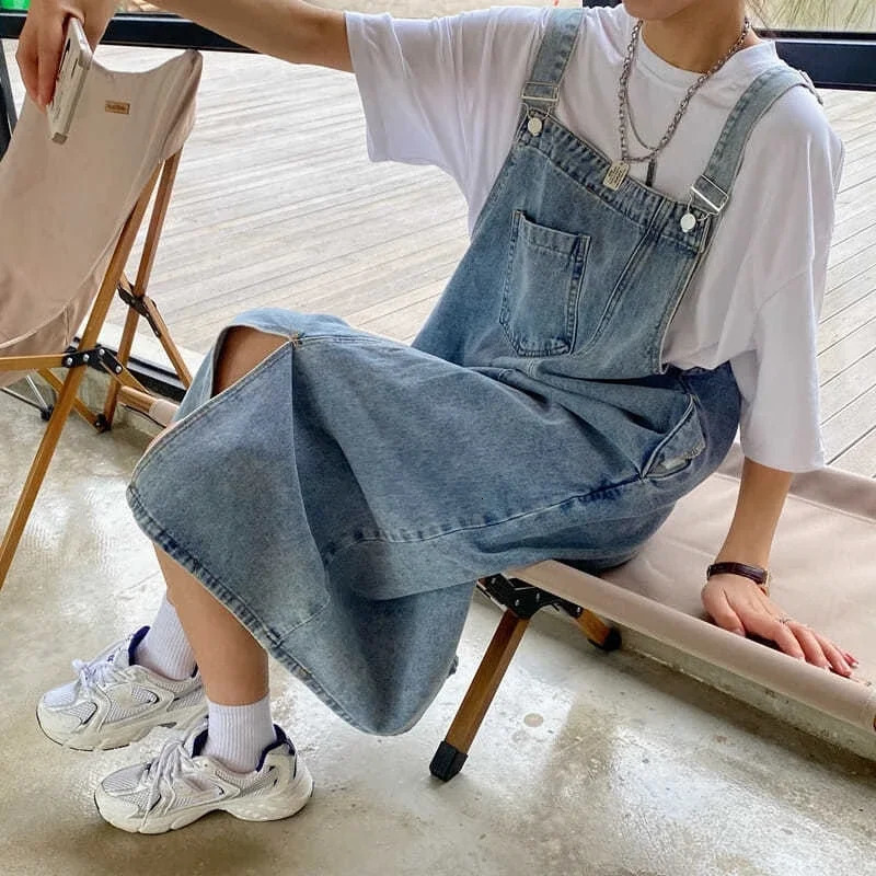 Spring and summer denim plastic surgery womens sleeveless jeans dress fashion women solid sliding casual loose spaghetti strap 250609