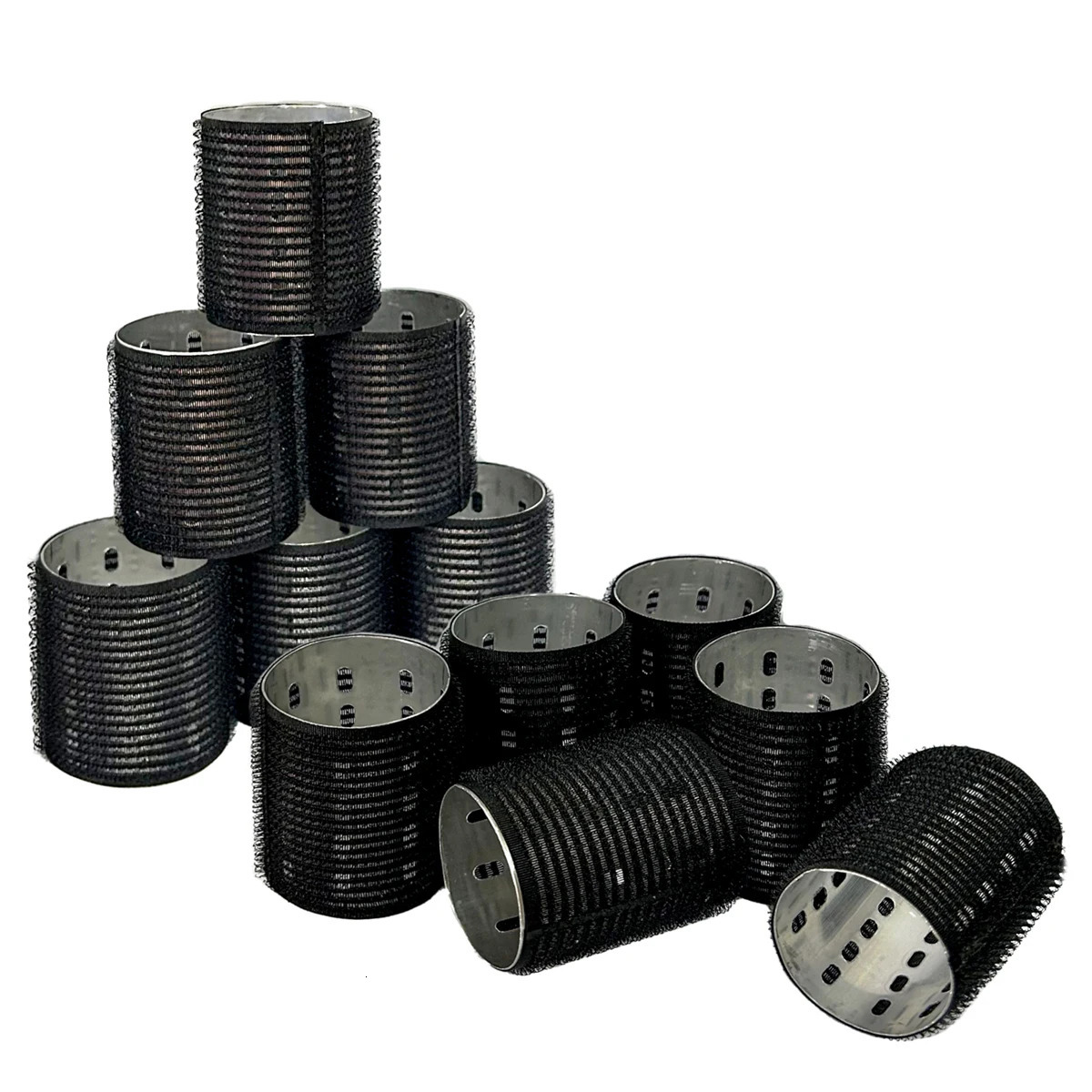 12pcs/set Aluminum Core Black Lazy Hair Rollers Hook Loop Hairdryer Fast Heat Hollow Self Grip Air Bang Raise Sleep Curls 1931 250613