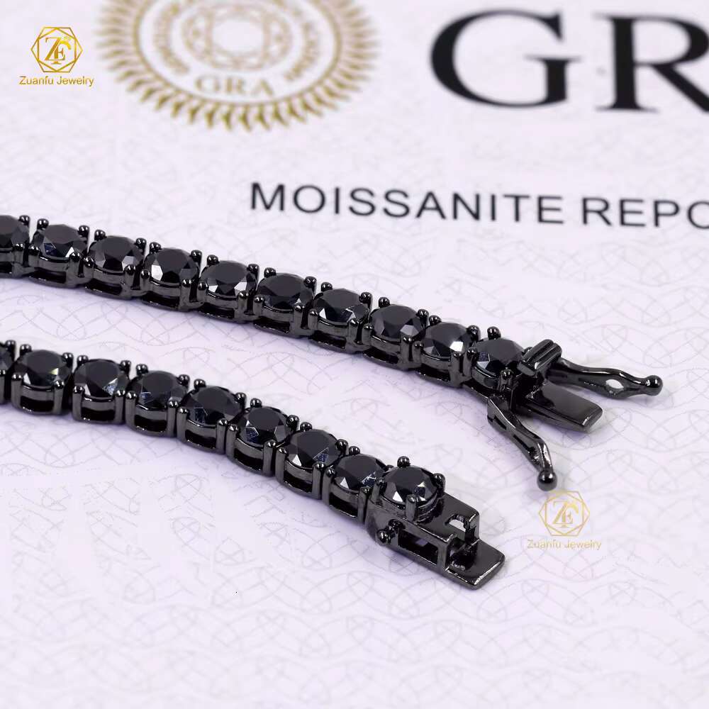 Black Rhodium Link Moissanite Tennis Chain Necklace S925 Sterling Silver Trendy Diamond 3mm 4mm 5mm Black Moissanite Chain