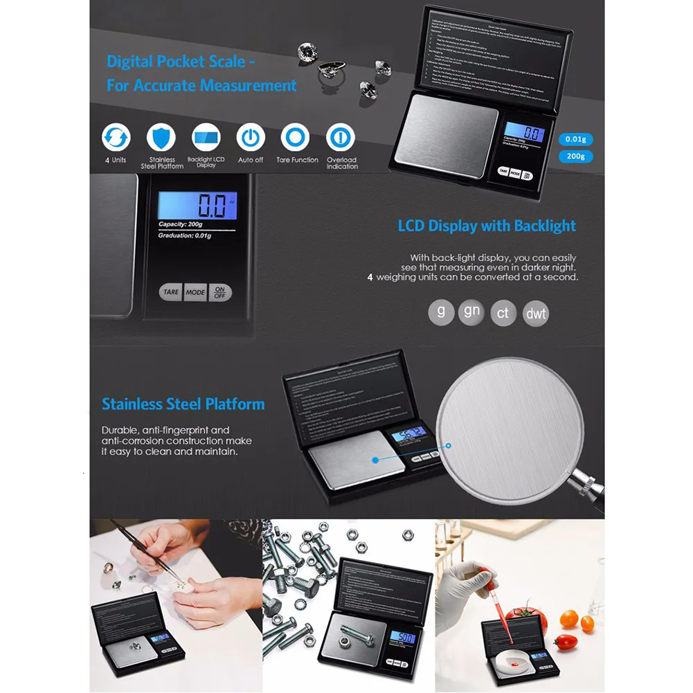 1kg/0.1g Mini Jewelry Scale Back-lit LCD Display Pocket Digital Scale Electronic Scale 7 Units Conversion Tare Function Auto Off 250609