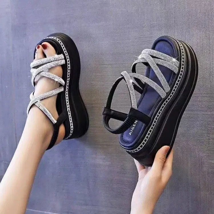 Open Toe Crystal Sandals Women Summer Platform Shoes High Heels 2025 Casual Shoes Student Dress Beach Slippers Mujer Zapatos 250610