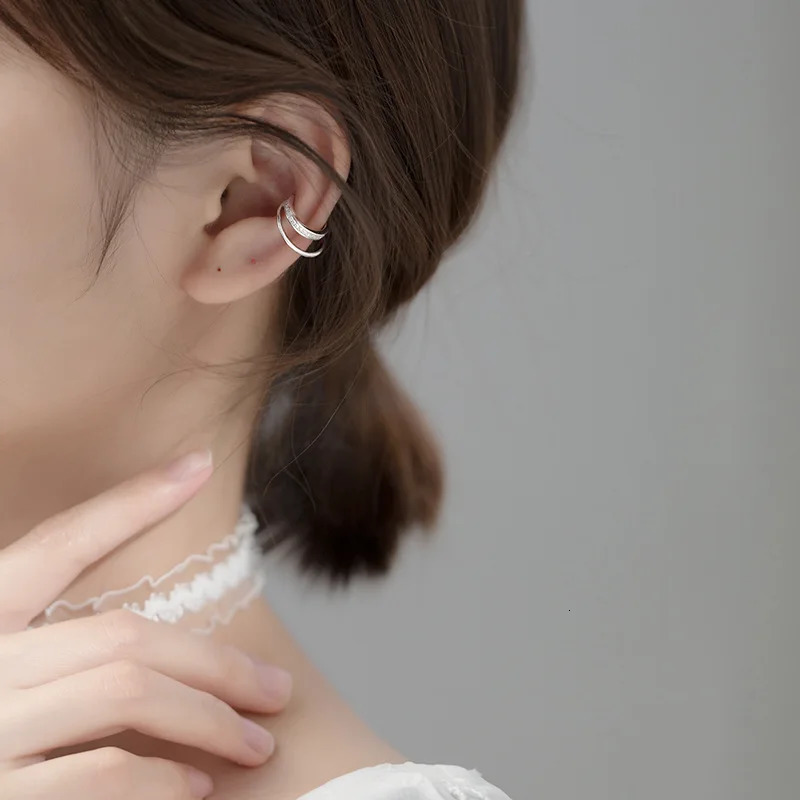 Trustdavis 1 Pcs Real 925 Sterling Silver Fashion Double-deck CZ Clip on Earrings Ear Cuff For Women Wedding Fine Jewelry EJ003 250610