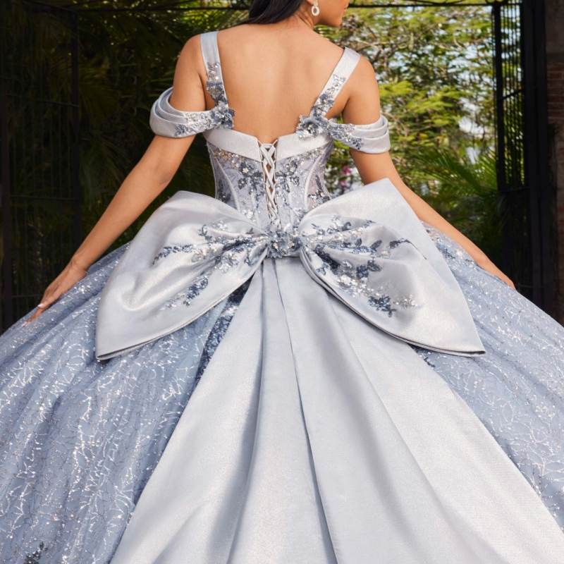 Navy Blue Quinceanera Dresses Ball Gown Off The Shoulder Applique Lace Beading Crystal Bow Tull Sweet 16 Dress Vestidos 15 De Anos