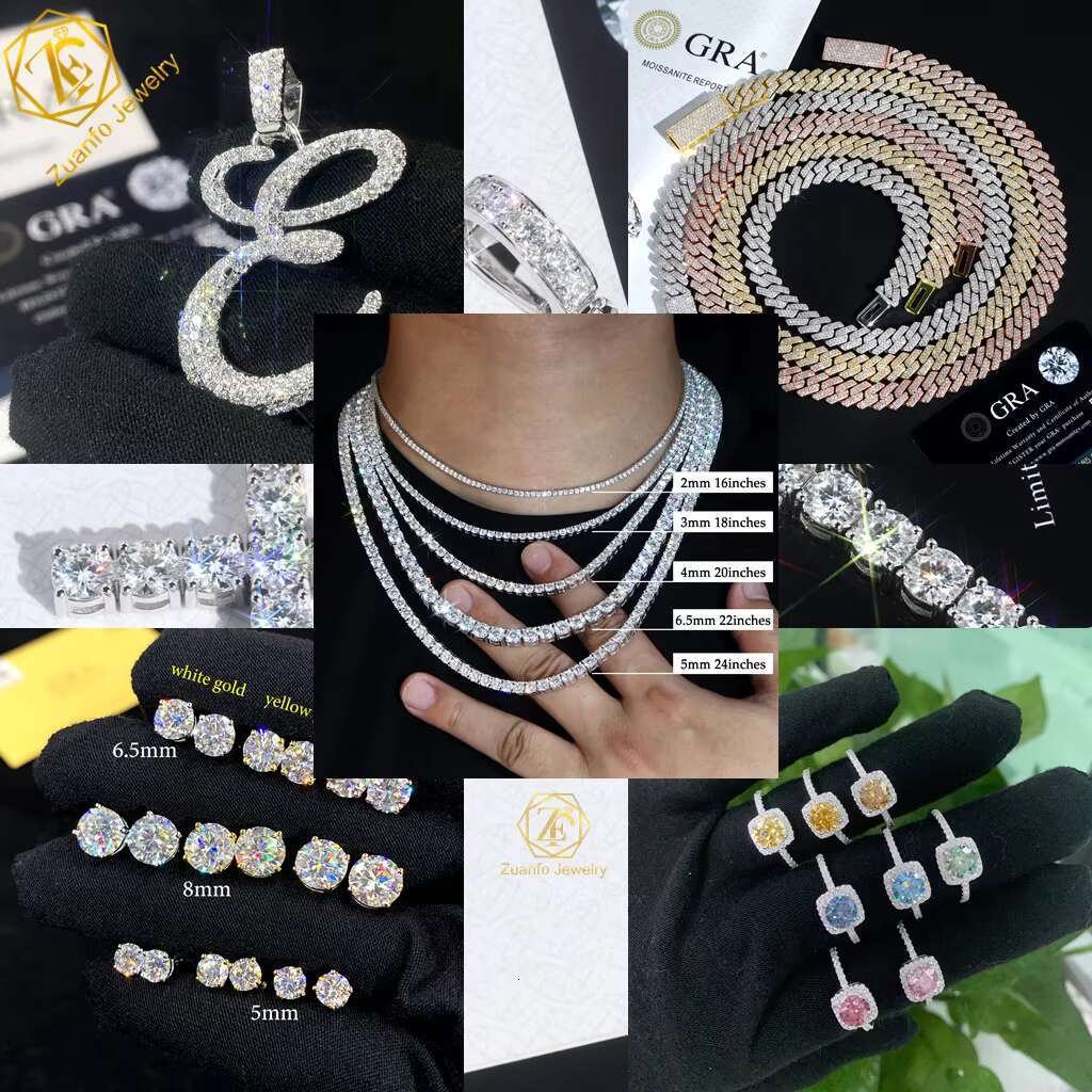 Black Rhodium Link Moissanite Tennis Chain Necklace S925 Sterling Silver Trendy Diamond 3mm 4mm 5mm Black Moissanite Chain