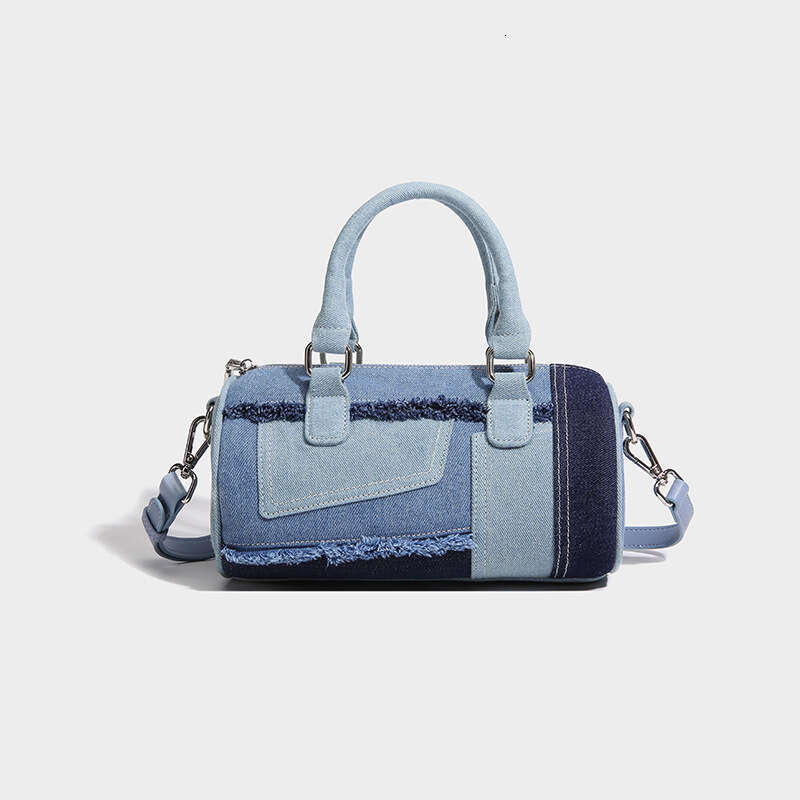 Design handbag Crossbody bag Patchwork Denim Bowling Summer New Versatile Boston Pillow Bag