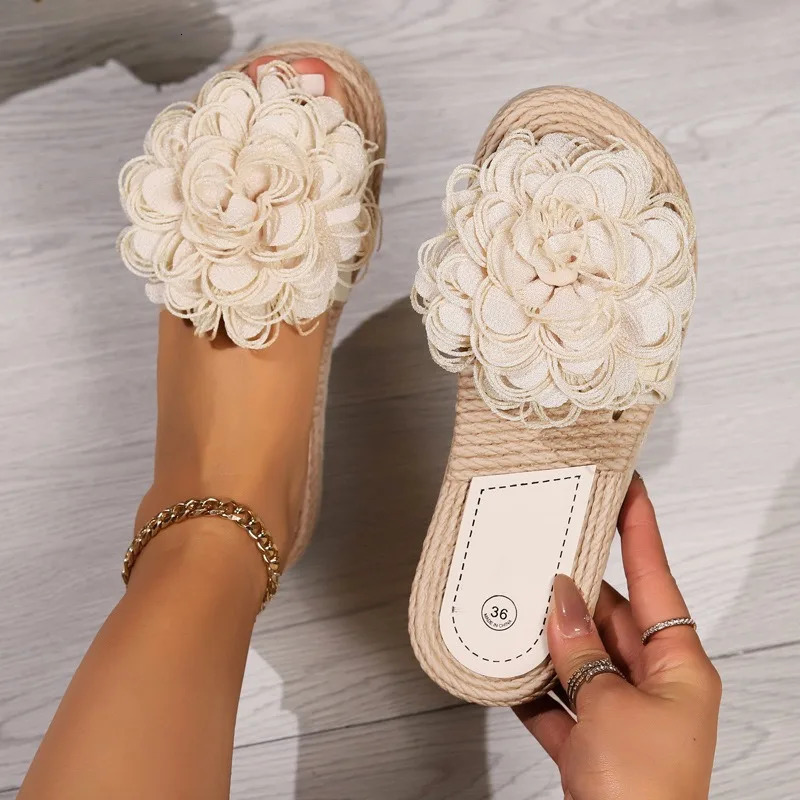 Bohemian Womens Beach Slippers Outdoor Casual Flat Slippers Fashion Flower Comfortable Home Slippers Slides Women Sandals 250614