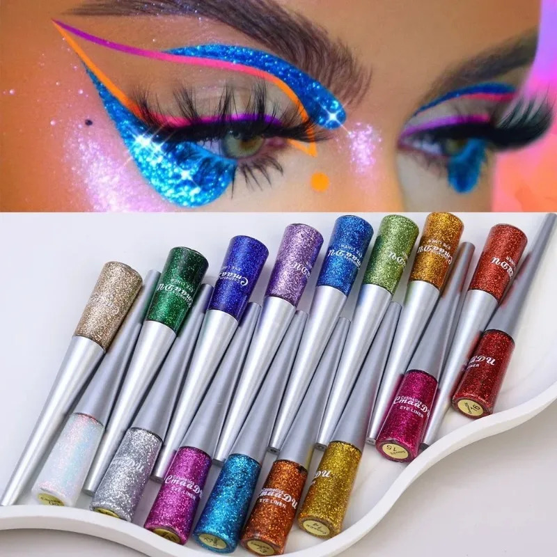 Colorful Eyeshadow Eyeliner Pencil Silver Gold Color Blue Liquid Eye Liner Eye Shadow Shining Sequins Makeup Beauty Cosmetics 250614