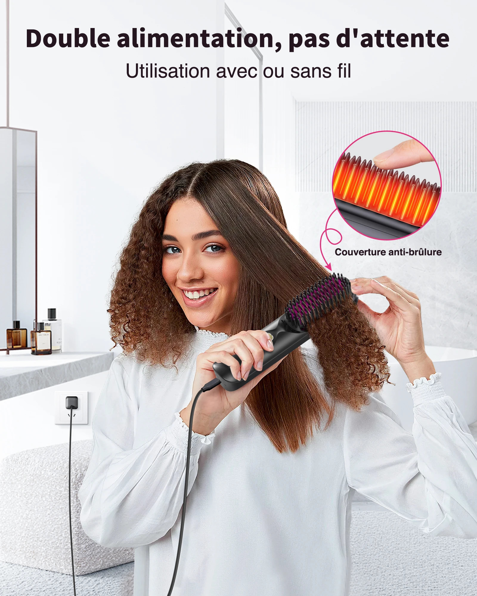 Cordless 2in1 Straight Hair Comb Curler 10000mAh Battery Negative Ion USB Charging 30s Heat Up TravelFriendly Styling Brush 250606