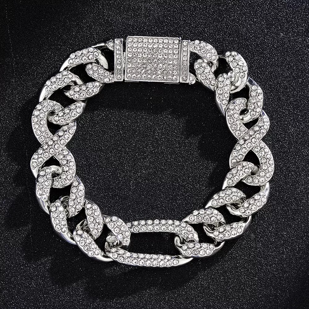 Mens Fashion Design Simple Gold Chain Bracelets Necklaces Popular Hip-Hop Cuban Chain with Crystal Diamond Fashion Fancy Style