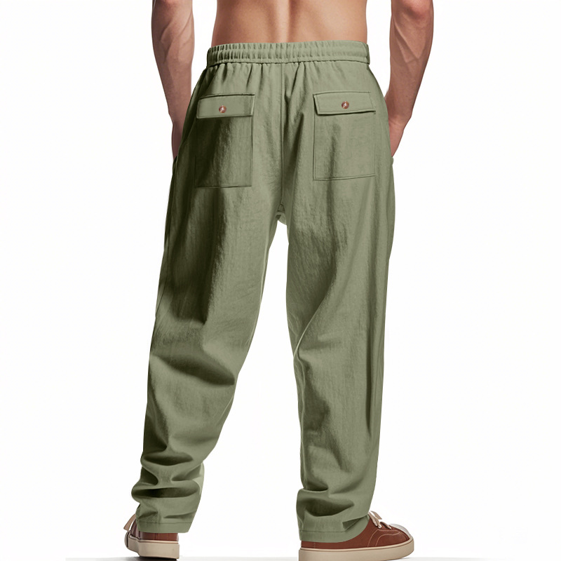 Men's high-quality pants and shorts, loose linen casual wide-leg pants, trendy beach sports, all-season breathable long pants European size :S-3X