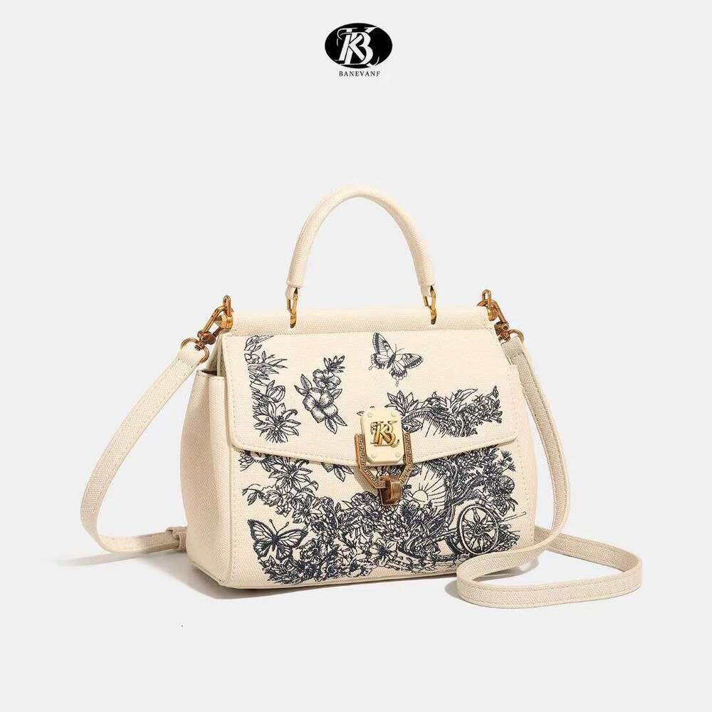 Fashion Embroidered High-End Handbag for Women 2025KB New Versatile Lock Shoulder Crossbody Bag