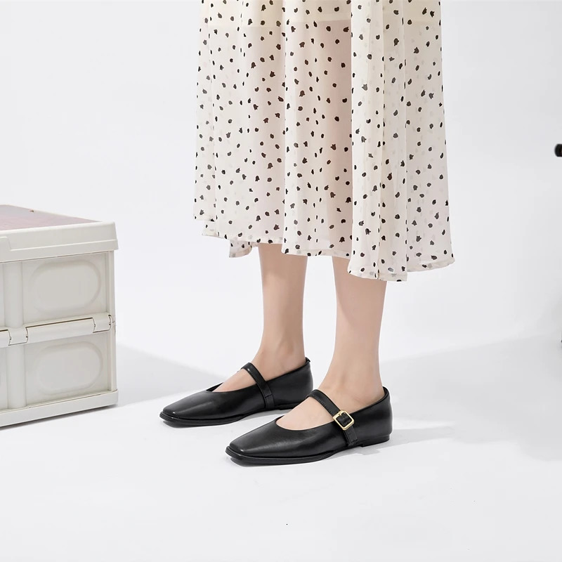 AIYUQI Mary Jane Shoes Female Genuine Leather 2025 Snap Ballet Shoes Women Square Toe Flat Cowhide Ladies Shoes 250613