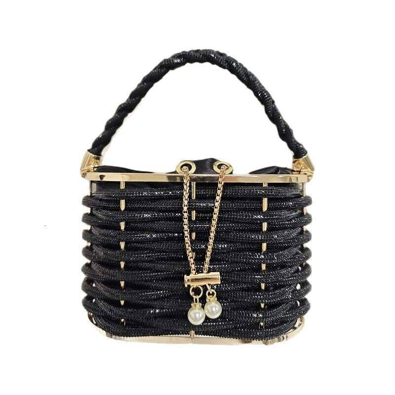 Hollow Rhinestone Metal Shiny Basket Birdcage Banquet Bucket Handheld Crossbody Bag