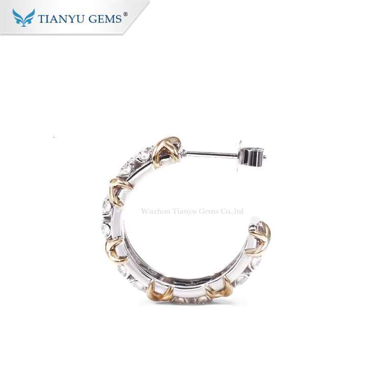 Tianyu Gems Customized Gold Hoop Earrings Set Womens 14K 18K 3mm Round Moissanite Solid Gold Luxury Chunky Hoop Earrings