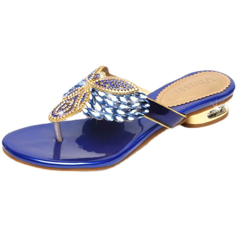 Summer outdoor low heeled shoes, beach sandals, vacation flip flops, designer sandals, women's new rhinestone slippers, sandals