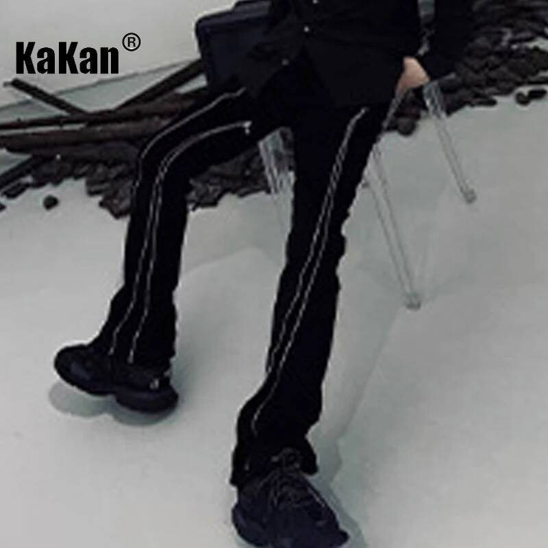 Kakan European And American Hip-Hop Zipper Jeans For Men, High Street Split Slightly Flared Wide Leg Men's Pants K27-06