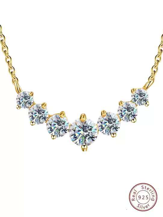 925 Silver 18k Gold Plated GRA Eternity 0.5ct Moissanite Necklace Chain Engagement Birthday Present Fine Jewelry for Women