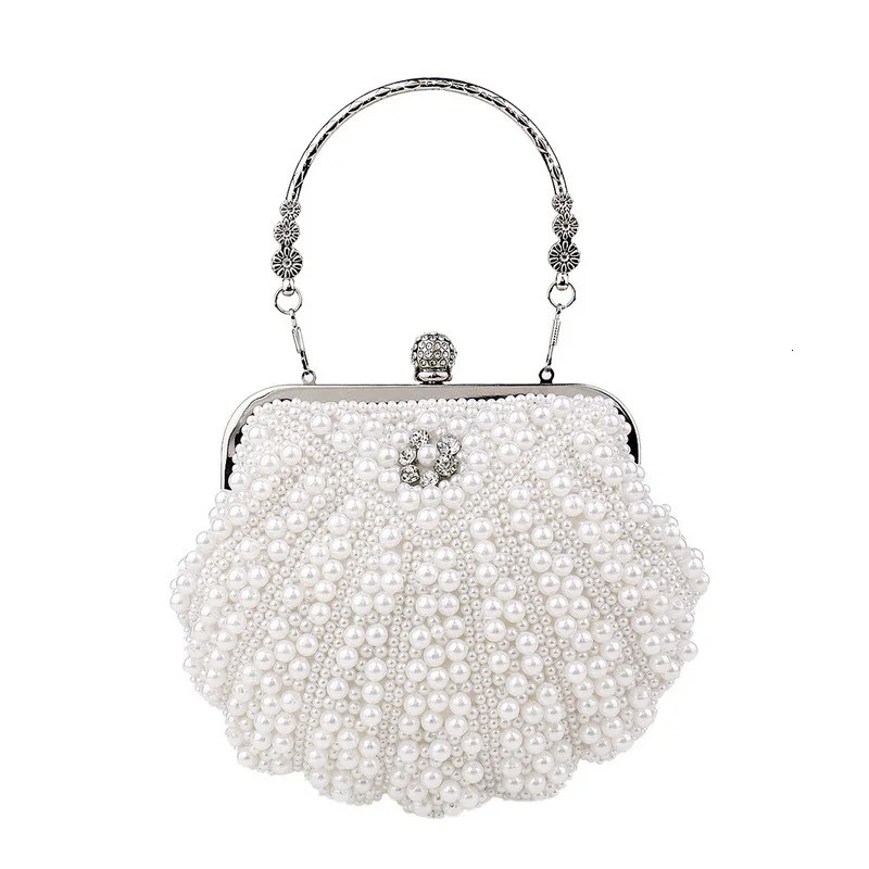 Luxury Pearl Shell Women Bag Clutch Fashion Two Sided Beaded Handbags Elegant Evening Bags Rhinestone Bridal Wedding Party Purse 250614