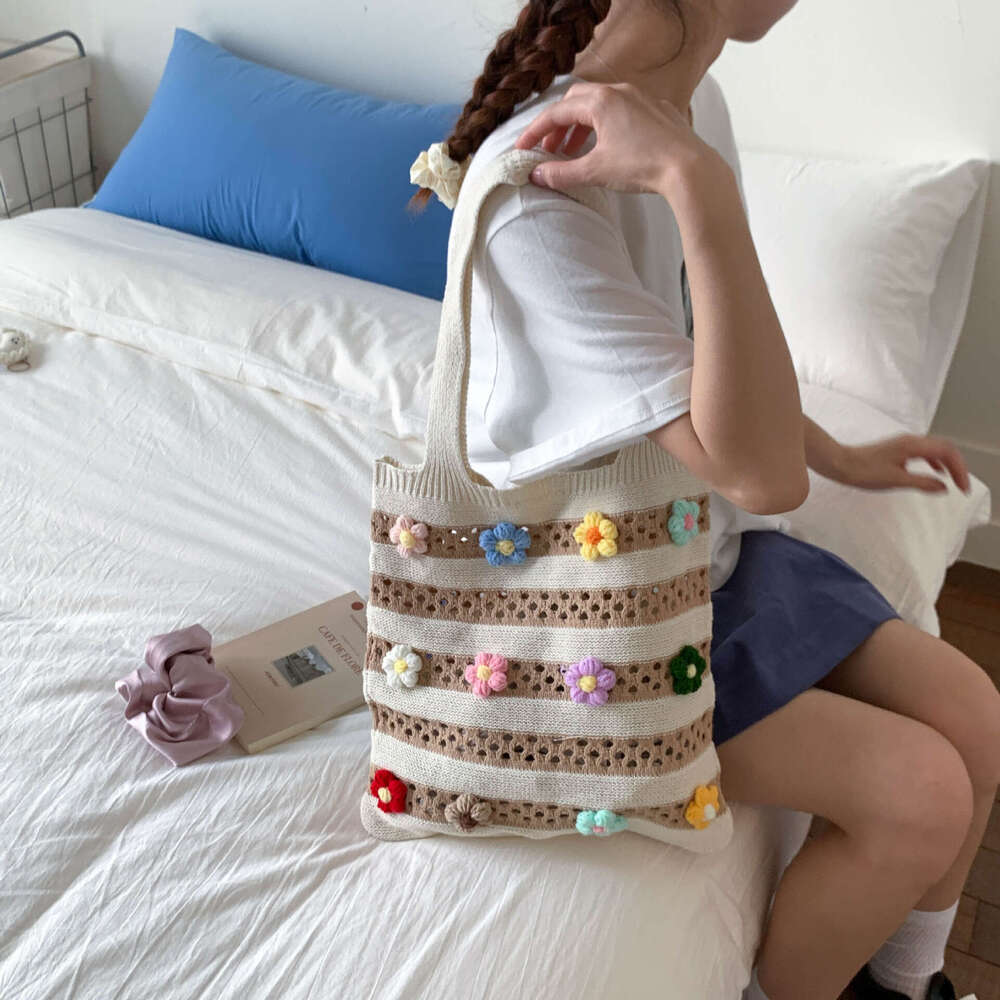 Casual Large Capacity Underarm for Women Korean Knitted Hollow Shoulder Commuting Versatile Vacation Beach Bag