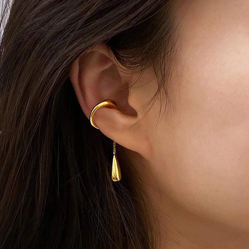 2pcs/set C-shaped Simple Personality Tassel Stainless Steel Earring Water Drop Pendant Ear Clip Jewelry Party Gifts 2025 250610