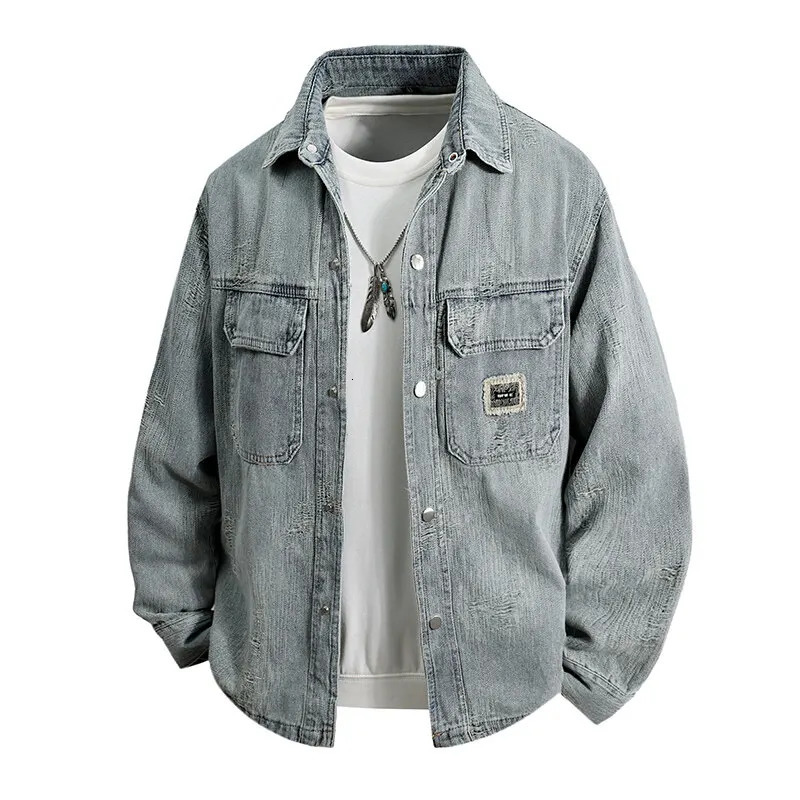 High Quality Mens Cotton Ripped Denim Jackets Spring Autumn Hip Hop Streetwear Loose Casual Jeans Youth Tops Retro Coats 250614