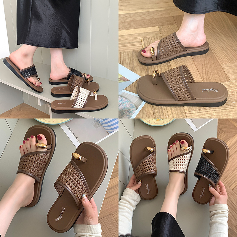 Women's toe pillar beach sandals summer outdoor flat shoes vacation style designer sandals new fashionable beach slippers sandals