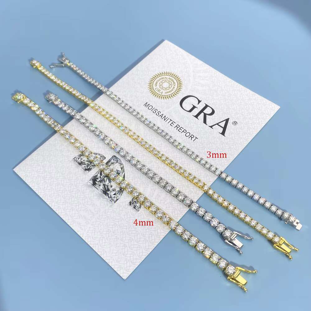 RTS Beatiful 925 Silver Moissanite Clover Bracelet Bangle Pass Diamond Test VVS Diamond Moissanite Tennis Chain with GRA