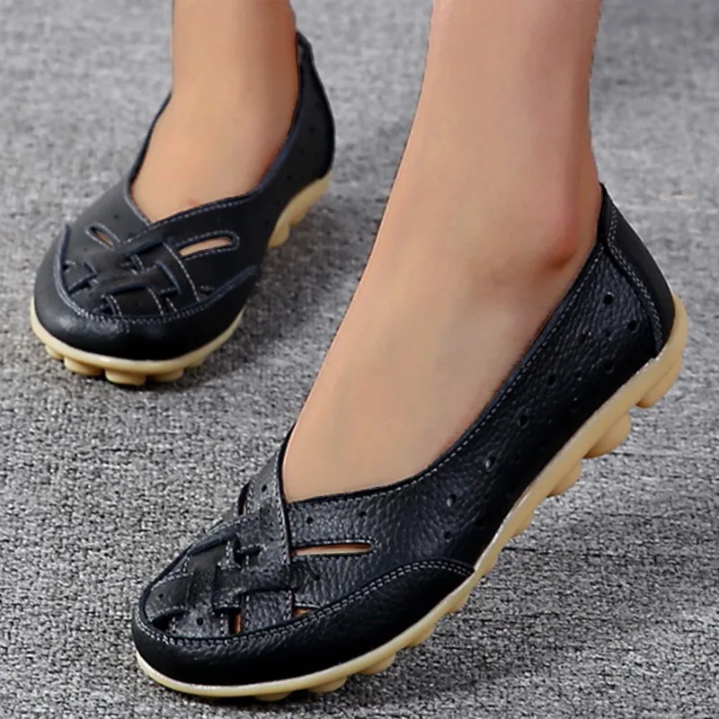 Women Flats Genuine Leather Fashion Soft Shoes Women Hollow er Shoes Slip On Ballet Flats Oxford Shoes Woman Plus Size 250613