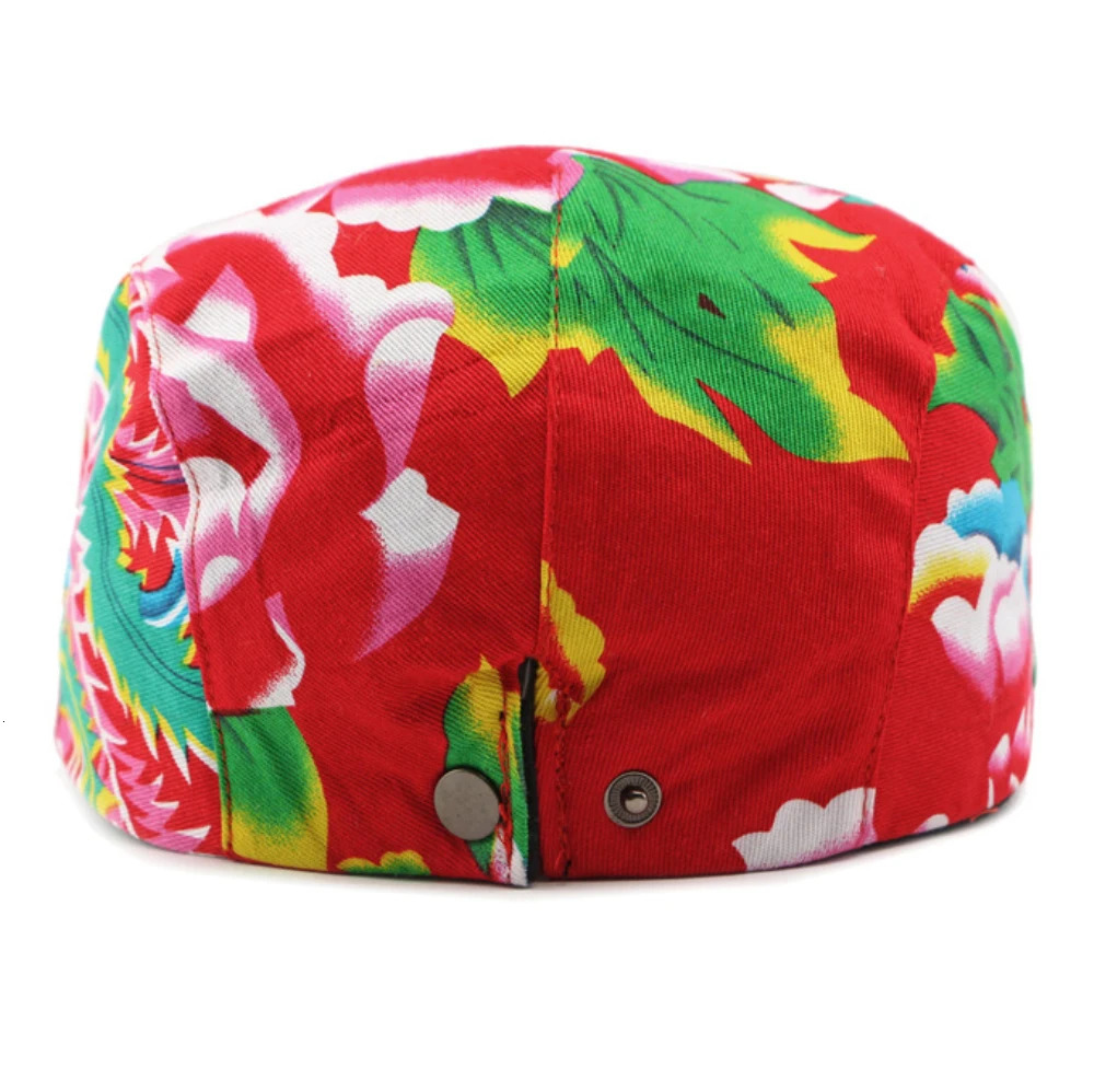 HT4390 Beret for Men Women Chinese Floral Printed Beret Cap Male Female Vintage Artist Painter Beret Hat Adjustable Flat Cap Men 250604