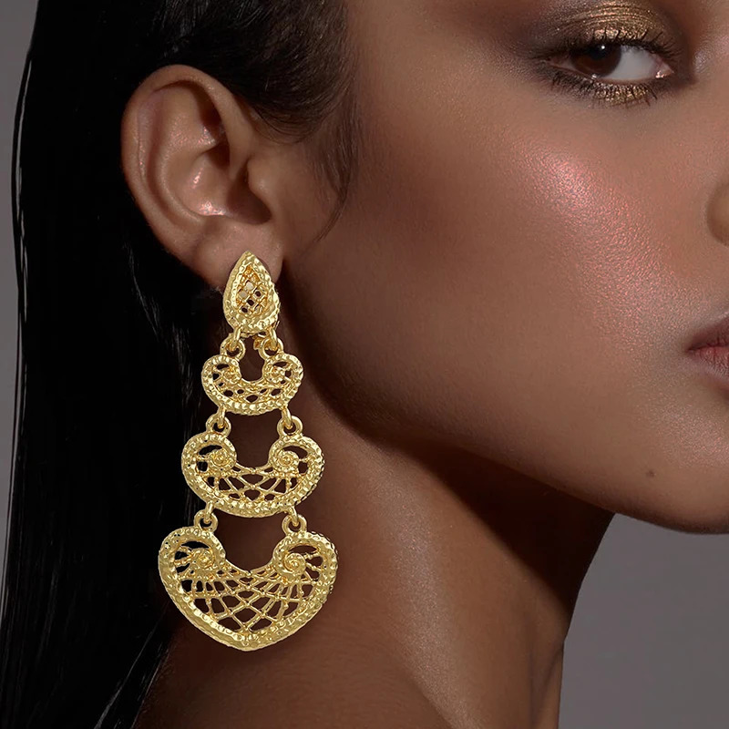 Women Big Drop Earrings 18K Gold Plated Long Earrings Fashion Jewelry Wedding Accessories Trending 250610