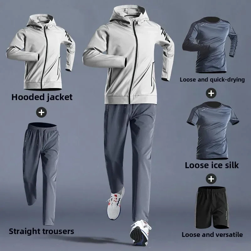 Mens Sportswear 5pcs Set QuickDry Clothes Running Cycling Jacket Spring Outdoor Fitness Leisure Clothing Sports Suits 250612